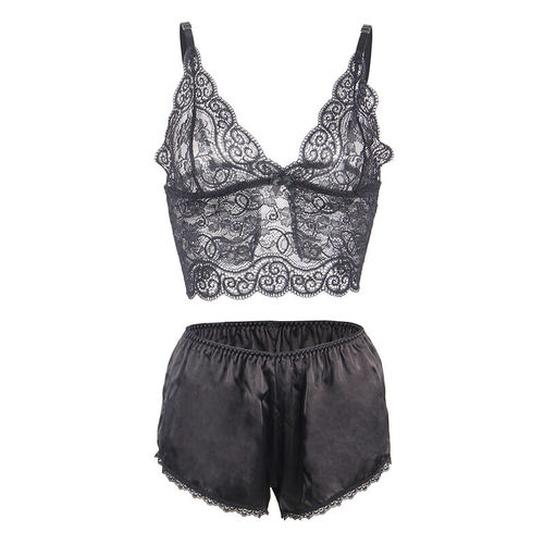 SUBBLIME - 953928 CAMISÓN DE SEDA Y ENCAJE + PANTIES NEGRO L/XL