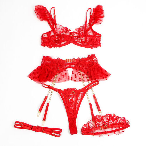 SUBBLIME - 957506 CONJUNTO SUJETADOR Y LIGA DE ENCAJE ROJO S/M