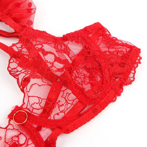 SUBBLIME - 957506 CONJUNTO SUJETADOR Y LIGA DE ENCAJE ROJO S/M