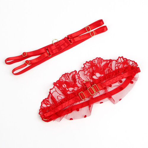 SUBBLIME - 957506 CONJUNTO SUJETADOR Y LIGA DE ENCAJE ROJO S/M