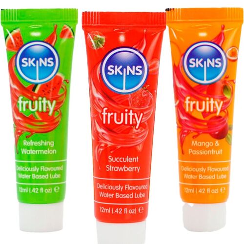 SKINS - FRUITY LUBES KIT LUBRICANTES SANDÍA, FRESA & MANGO 3 x 12 ML